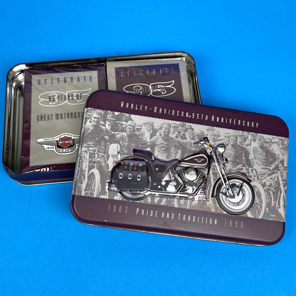 Harley Davidson 95th Anniversary Playing Cards Tin Set Purple Limited Edition